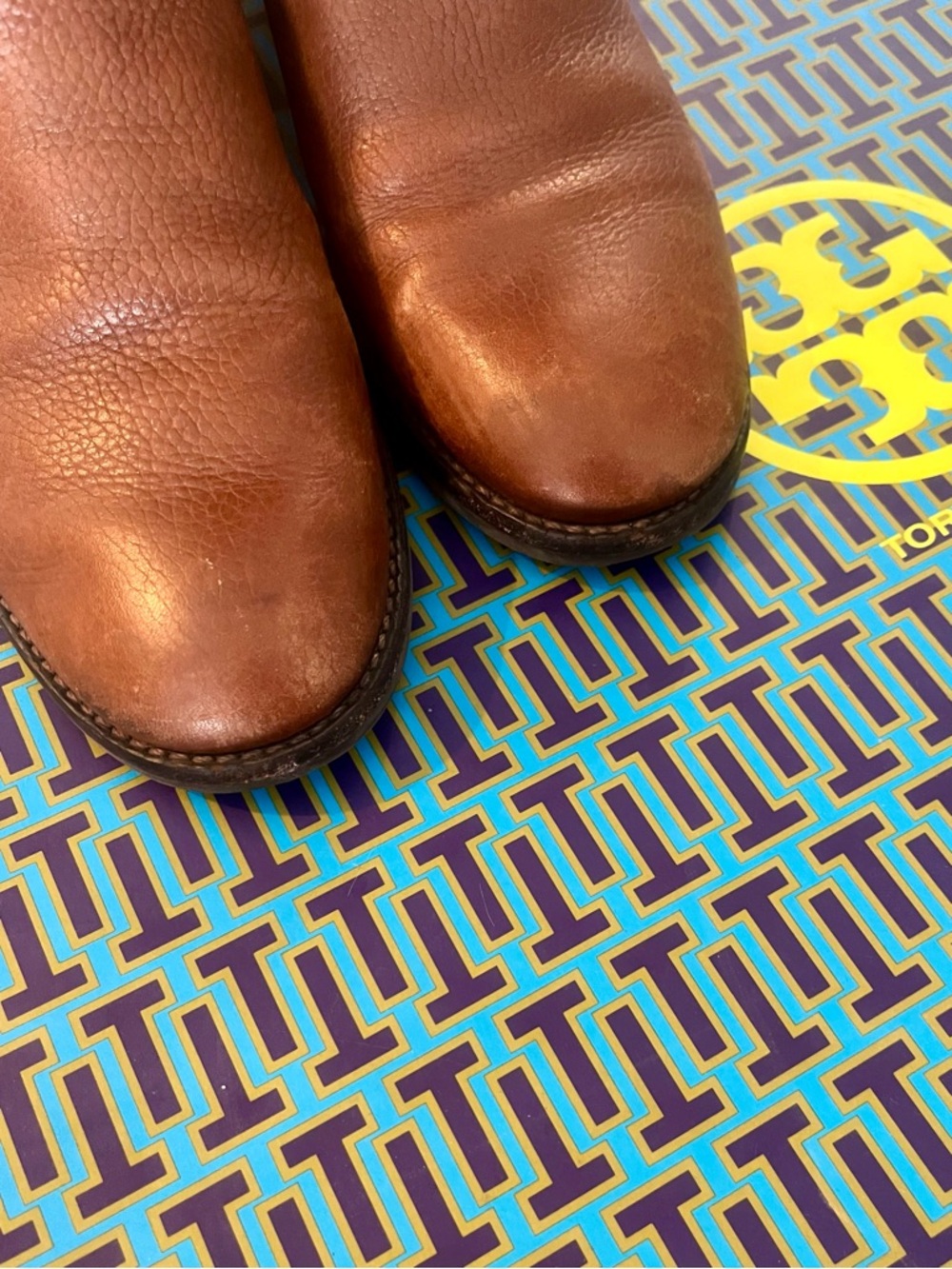 Tory Burch Chestnut Brown Leather Knee Junction Boots with Gold Logo Medallion - Picture 8 of 12